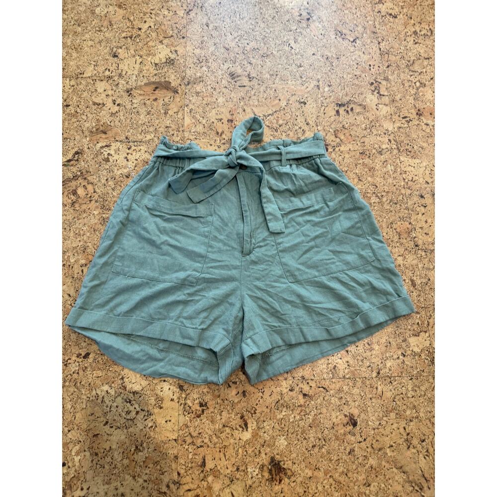 Crosby Womens sage Linen high waist paper bag shorts tie front pockets 12